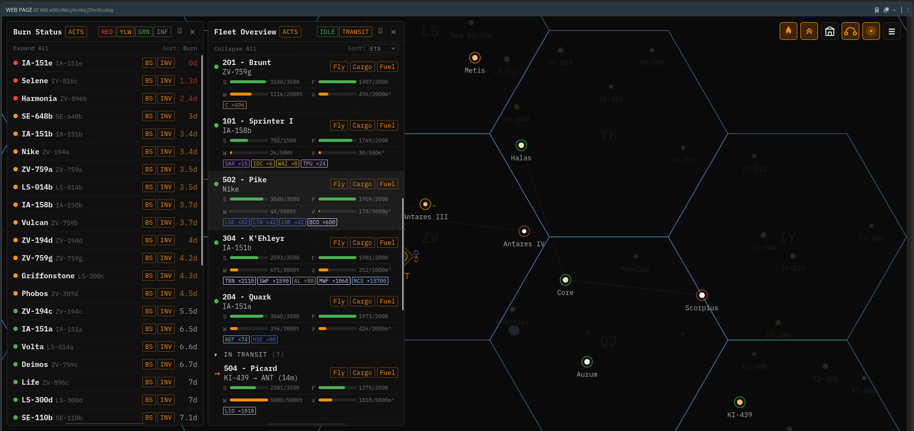 APXM burn status and fleet overview panels