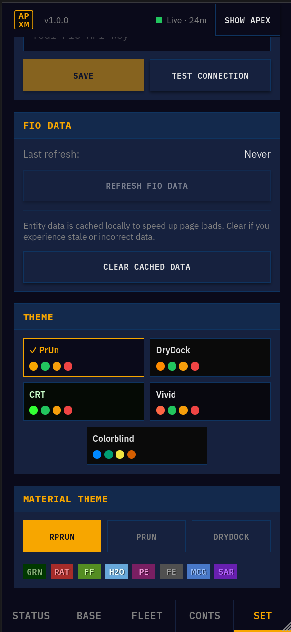Theme picker with five presets and material themes